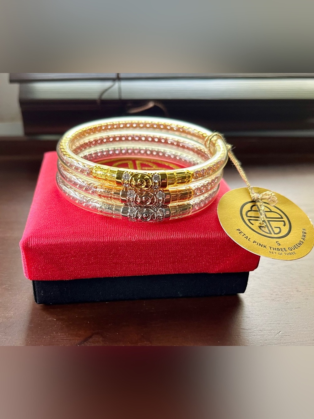 ✨New In Box BuDhaGirl Petal Pink Three Queens All Weather Bangles Set Small✨ - Picture 11 of 15